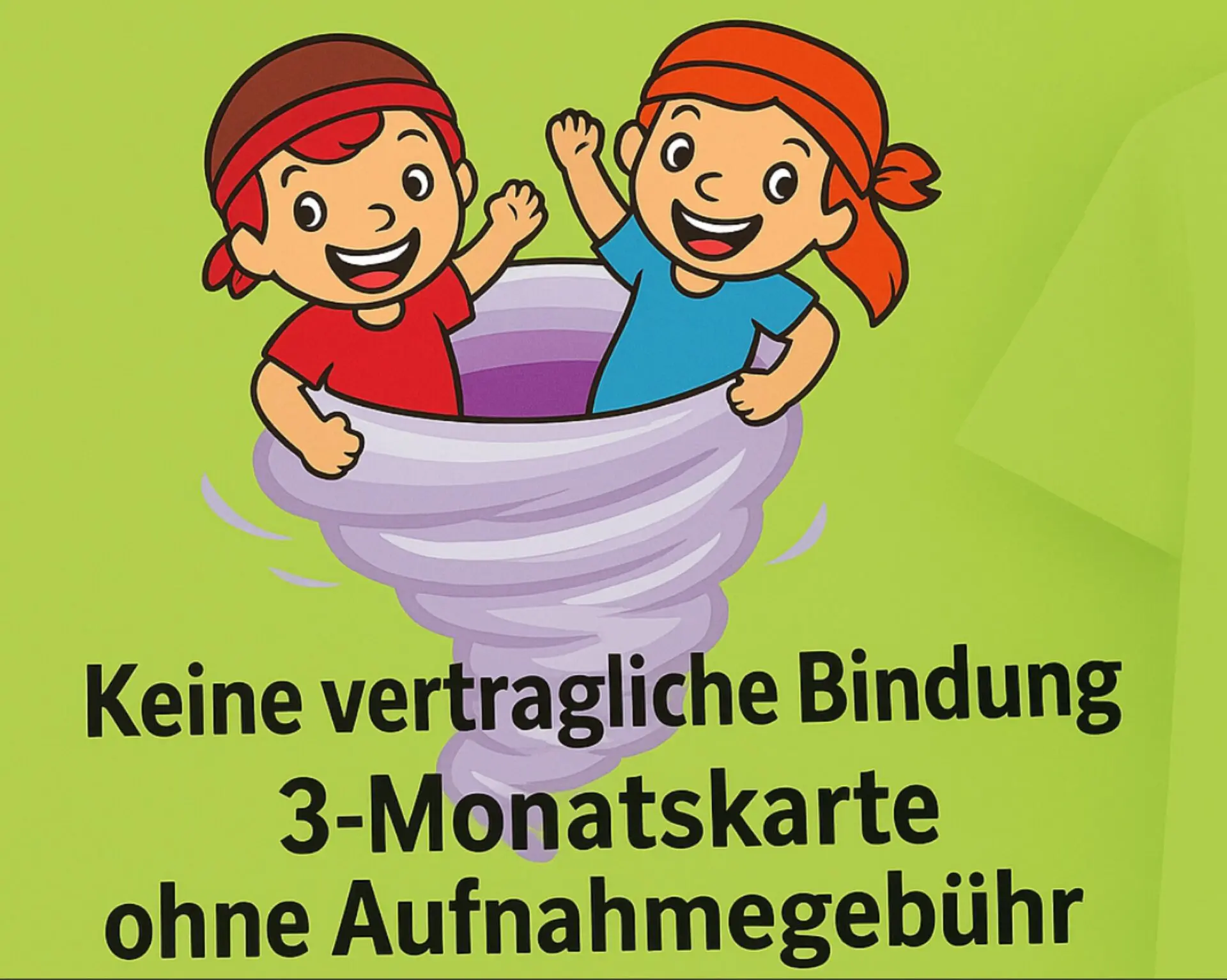 Zwei Kinder mit roten Haaren und Kopfbändern, die in einem Tornado stehen.